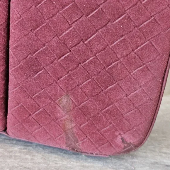 Vintage Oxblood Red Woven Suede Makeup Travel Case Lock Key Neiman Marcus 12x9x7 - Picture 14 of 16